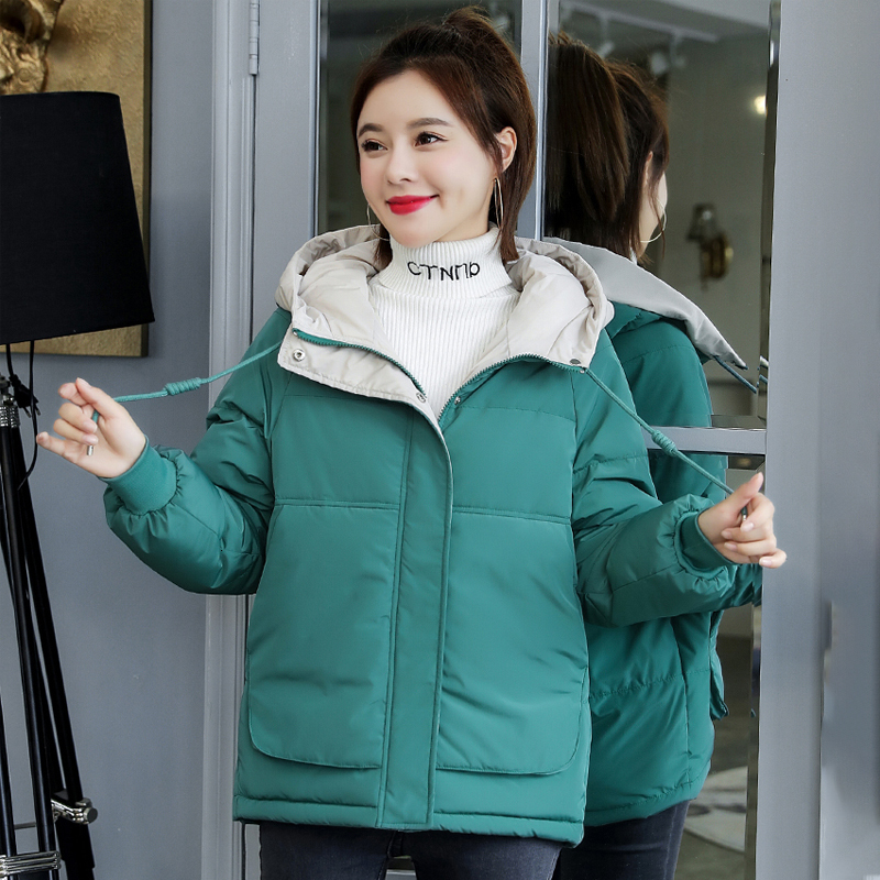 

2021 New Korean Style Short-style Women's Winter Jacket with Solid Hood Loose Feminine Cold Turtleneck Plus Size Thicken Women Parkas 6vm9, Bean red