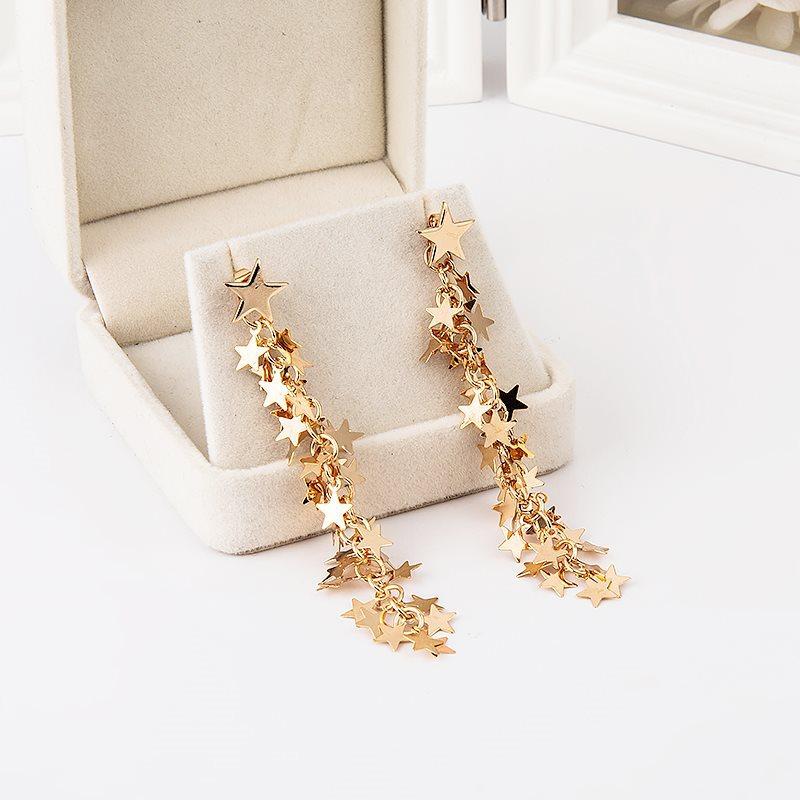 

Exaggerated metal stars earrings female Korean temperament long five-pointed star tassel net red