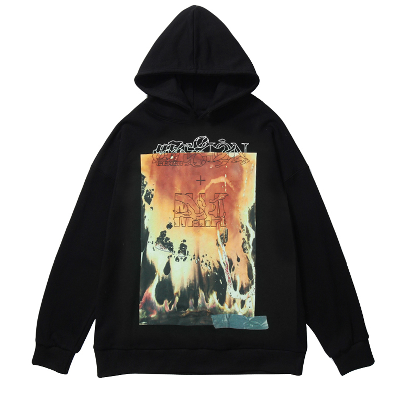 

2021 New Autumn Oversized Casual Pullover Sweatshirts Dark Fire Flame Print Harajuku Swatshirts Men Hip Hop Streetwear Hoodie Q3mz, Khaki