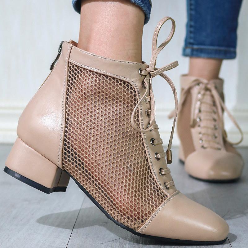 

SARAIRIS Women's 2020 Large size 48 Leisure Top Quality Square Heels Shoelaces Hollow Mesh Summer Shoes Ankle Boots, White