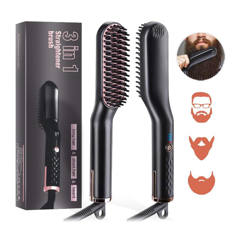 

PTC Heating Hair Straightener Brush Comb Men Beard Smooth Shape Anti Static Fluffy Straight Beard Comb Electric Hair Brush