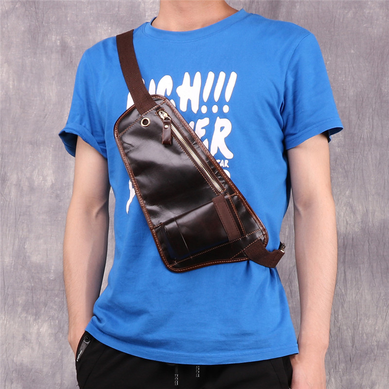 

2020 Genuine High Quality Men 100% Real Retro Courier Leather Shoulder Crossbody Slingshot Vintage Chest Bundle Day Half Moon 4f17