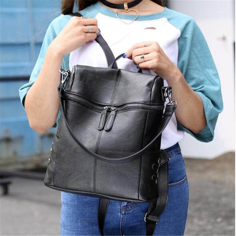 

Simple Backpack Women Leather Backpacks For Teenage Girls School Bags Fashion Vintage Solid Black Shoulder Bag Youth Bolso1, Pink