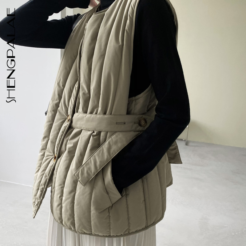 

SHENGPALAE Winter New Women's Irregular Cotton Vest Japan Short Large Size Single Breatsed Adjustable Waist Warm Tanks ZC27 210204, As shown