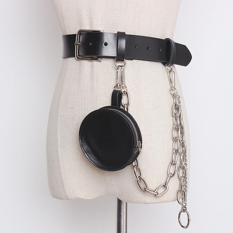 

2020 New Function Chain Ins Pants Accessories Mini Small Waist Bag Round Coin Purse Hip Hop Trendy Women Bag QBPX1, Black