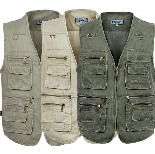 

Men Outdoor Hunting Hiking Vest Fishing Sleeveless Jacket Summer Male Tactical Vest Multi-pockets Photographer Vests1, Army green