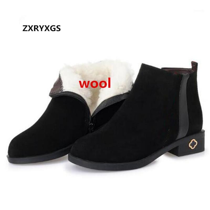 

2020 Newest Winter Snow Boots Pointed Matte Cow Leather Boots Women Shoes Large Size Comfort Fur One Wool Ankle Flat Shoes1, Khaki thick velvet