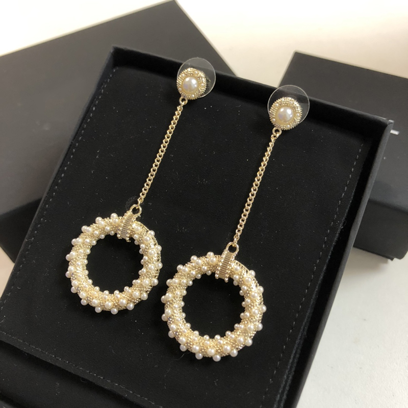 

2021 Women's designer Earrings brand double letter logo Round Pendant Pearl Earrings brass 925 silver needle, Golden;silver