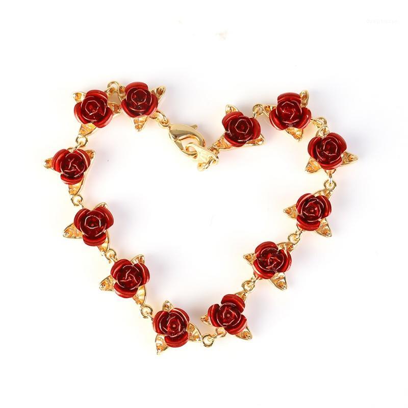 

Red Rose Bracelet Flowers Wrist Chain Charm Valentine's Day Gift For Women Wedding Party Bridesmaid Bracelet Wedding Party Gifts1