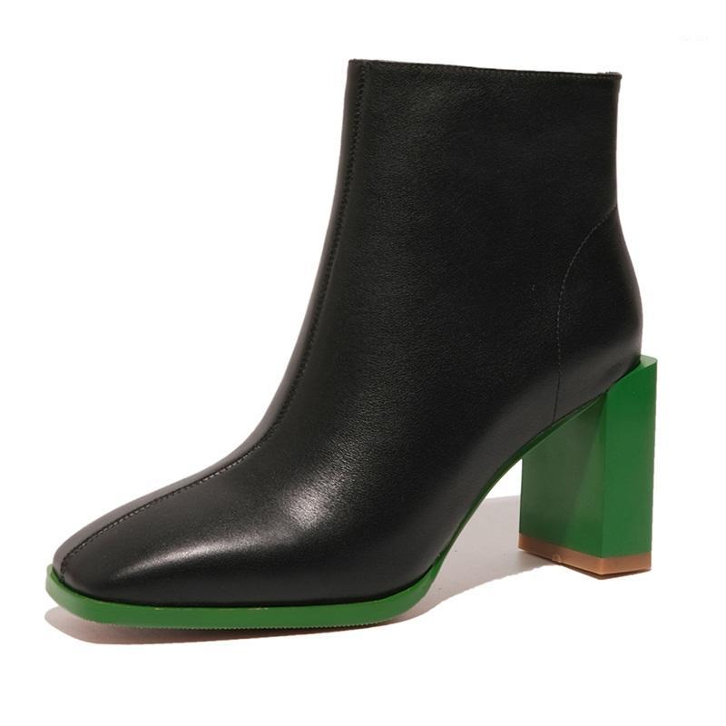 

2020 Fashion Newest Women Ankle Boots Side Zipper Elegant Thick High Heels Pumps Wedding Office Lady Shoes Woman Big Size 34-421, Beige