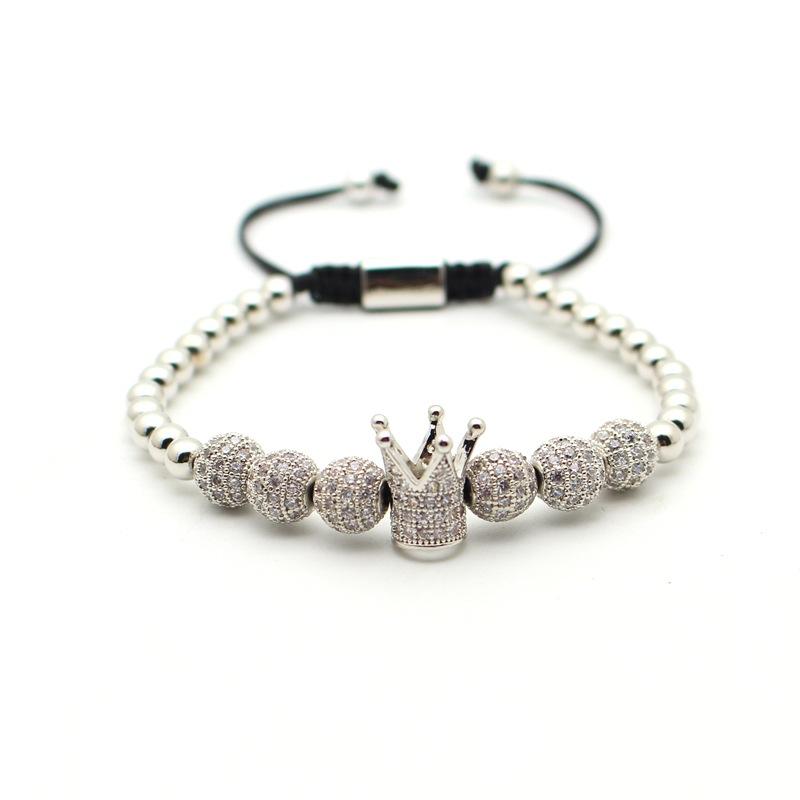 

2020 Handmade Crown Bracelet CZ diamon Beads Bracelets For Women Men Couple bracelets Jewelry Pulseras Mujer bracciali uomo