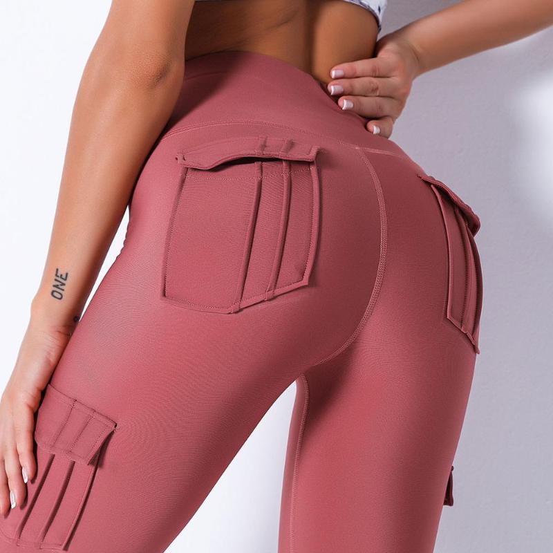 

Women Yoga Pants High Waist Style Sport Leggings Gym Outdoor Activewear Running Fitness Pants With Four Pockets, Pink
