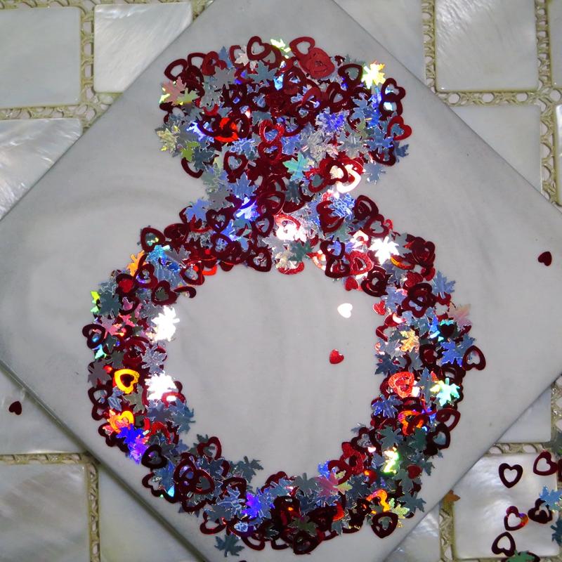 

1Bag Red Silver Nail Glitter Flakes Love Heart Shape Slider Shining Sequin For Nail Art Paillette Manicure 3D Decoration