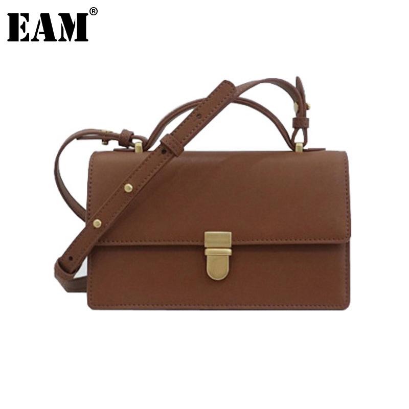 

[EAM] Women New Small Elegant Square PU Leather Flap Personality All-match Crossbody Shoulder Bag Fashion Tide 2021 18A1255, Black