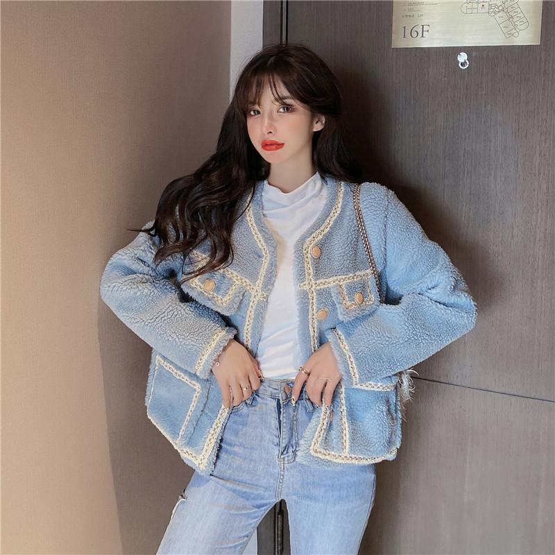 

Women Winter Jacket Furry 2020 Autumn New Korean Style Loose Ladies Retro Short Overcoat Pocket Thick Oversized Lamb Fleece Coat, Black