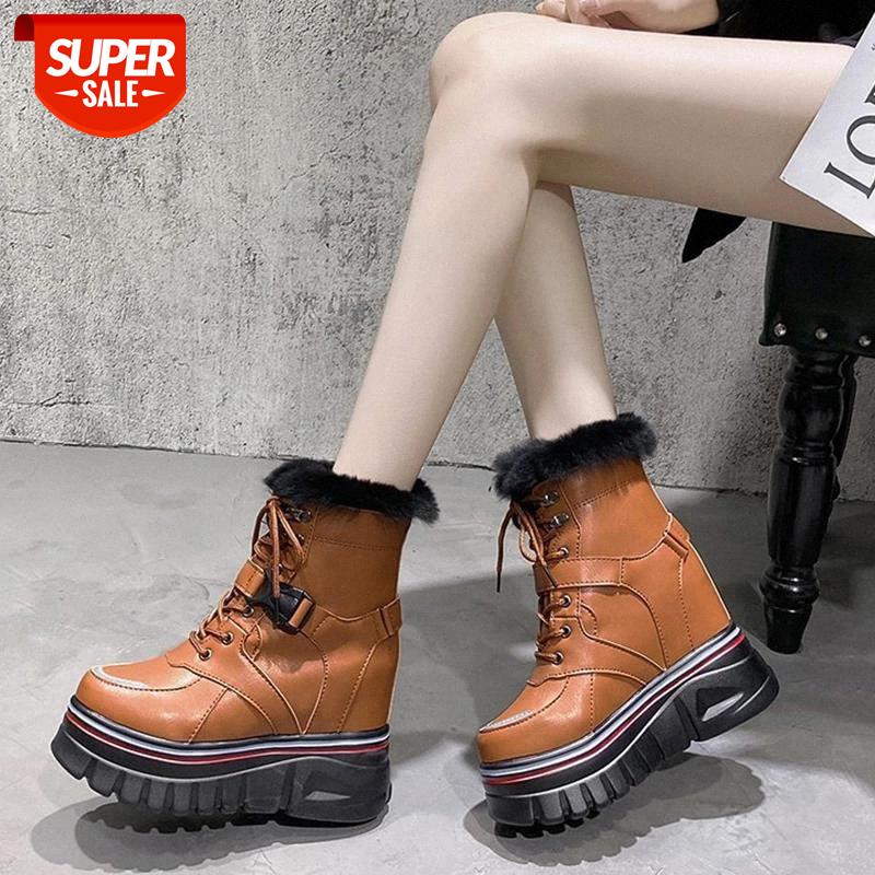 

Lucyever Faux Fur Warm Chunky Ankle Boots for Women High Platform Height Increase Shoes Woman Fashion Buckle Heels Booties Mujer #hy2W, Beige
