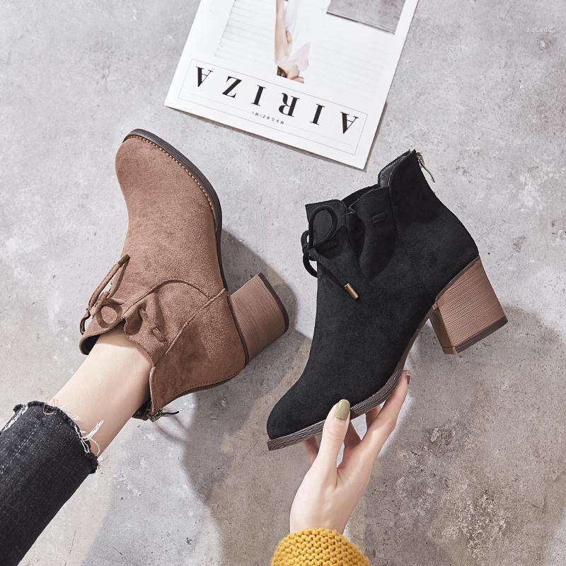 

2020 Winter NEW Elastic braid Flock Boots Women Ankle Boot Female Square Toe Thick Heels Shoes Ladies Fashion Suede Boots woman1, 1 khaki single