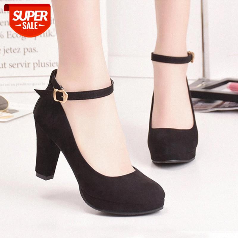 

Women Fashion Flock Pumps Ladies Sweet Thick High Heels Shoes Female Ankle Strap Suede Mary Jane Woman Party Casual Footwear #l90n, Black