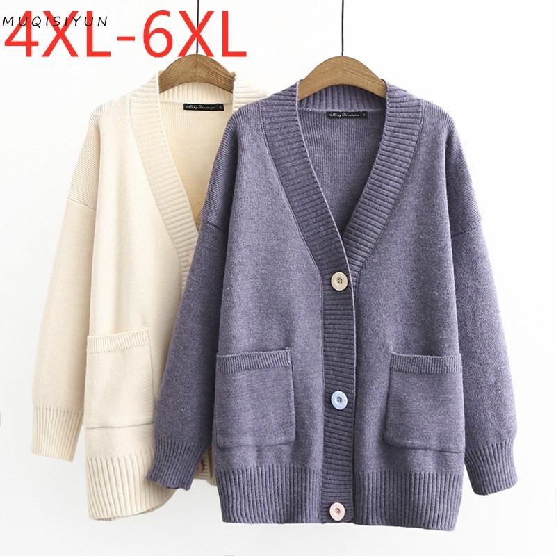 

New ladies autumn winter plus size knit sweater jacket for women large long sleeve button pocket white cardigan coat  5XL 6XL, Gray