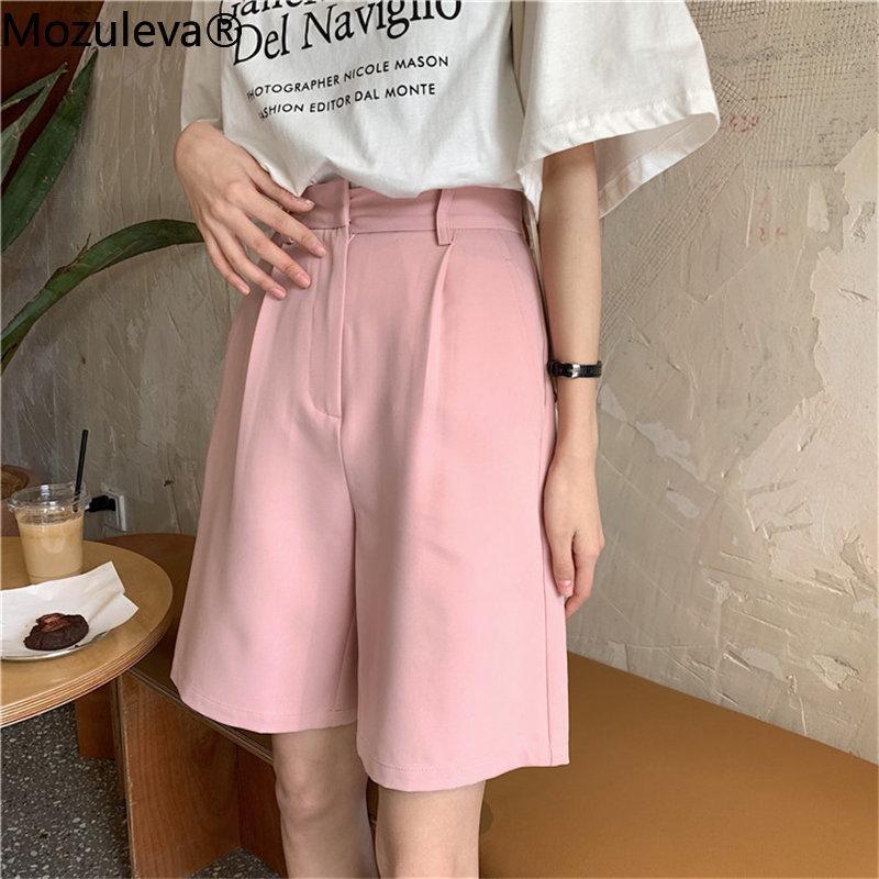 

Mozuleva Hot Sale Fresh Leisure All Match Solid Women' Large Size High Waist Thin Loose Wide Leg Chic 2020 Casual Shorts, Black