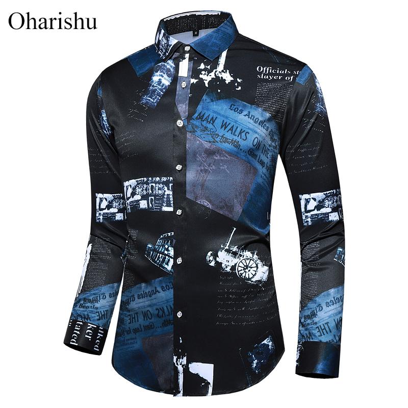 

2020 Autumn Fashion Brand Shirt For Men Button Up Personality Printed Long Sleeve Casual Shirt Mens Clothing 5XL 6XL 7XL, C128 black