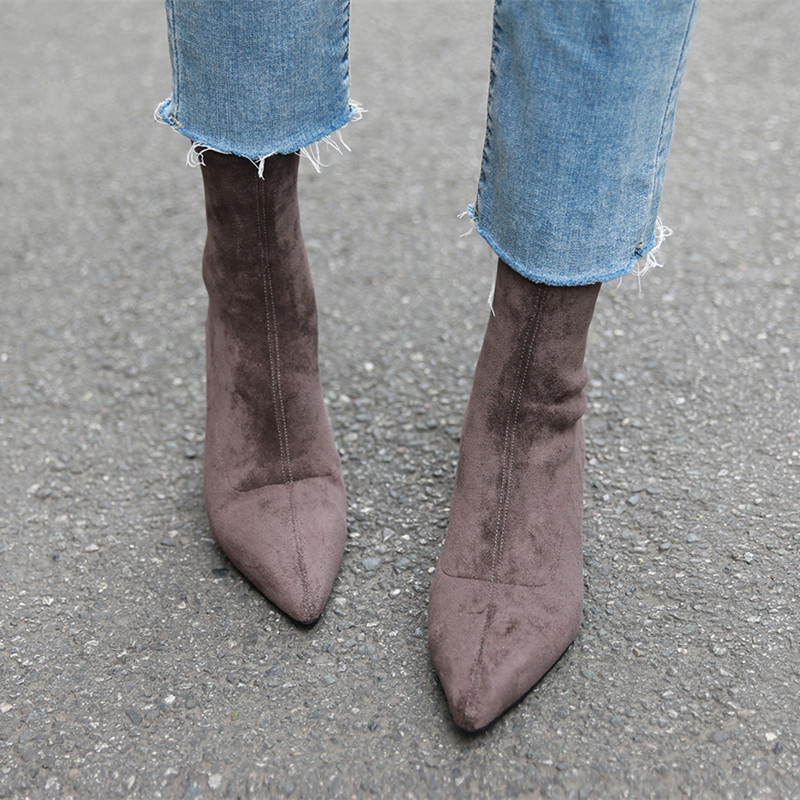 

New fashion female autumn Foot-pointed boots elastic thread ankle child suede shoes women, Blake