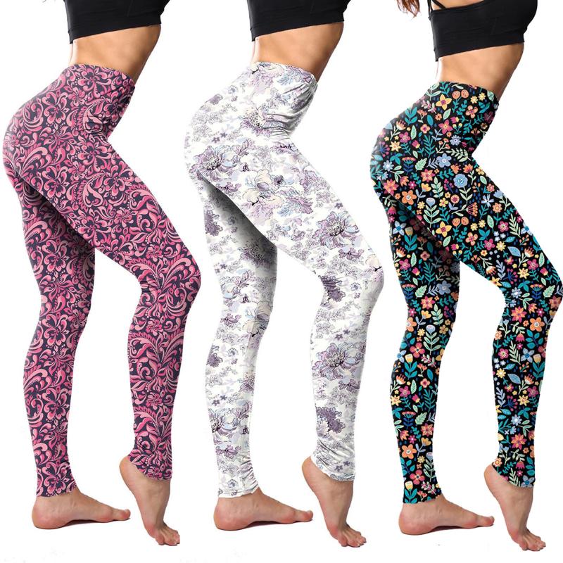

Sport Leggings Women's Classic Retro Color Floral Graffiti Print Leggings High Waist Hip Tight Yoga Pants Deportivas Mujer @40, Black