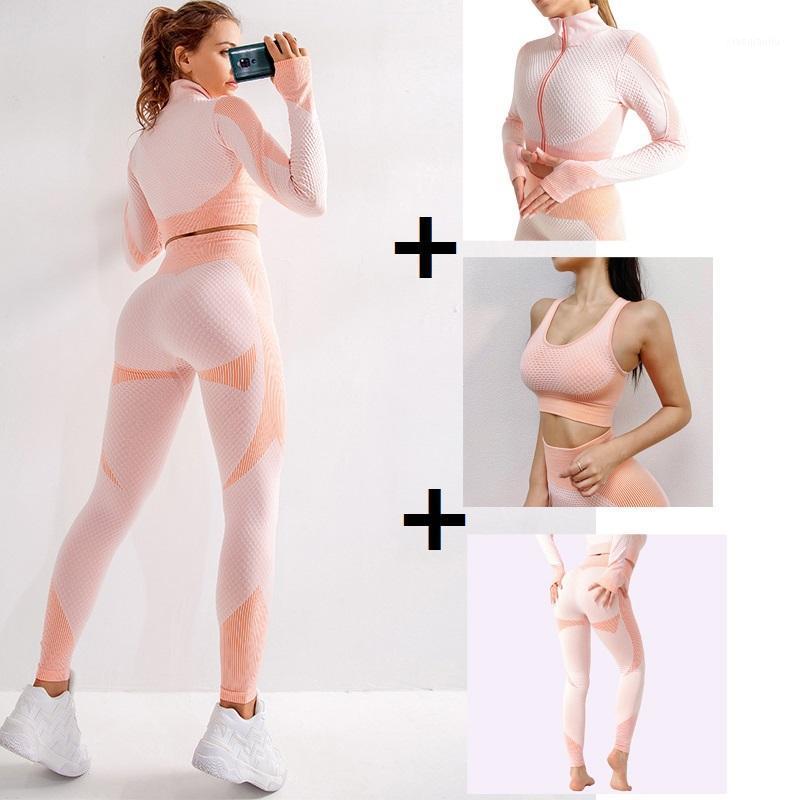 

3pcs Women Seamless Gym Set Yoga Bra Suits Yoga Set Gym Clothing Female Fitness Sport Long Sleeve Suit Running Clothes1, Green bra
