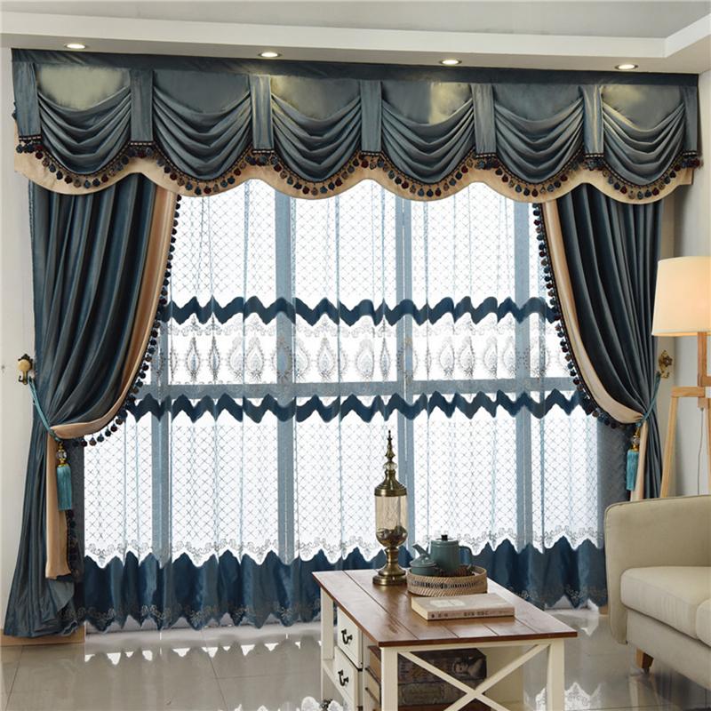 

Luxury European Style Thickening Shading Valance Curtains for Living Room Pure Color Italy Velvet Curtain Window for Bedroom, 1pc tulle