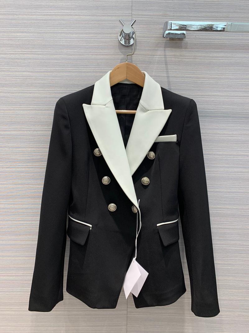 

high quality women genuine leather patchwork blazer jacket ladies double breated coat 2 color gdnz 8.08, Black