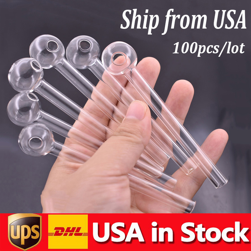 

Stock In USA Thick Pyrex Glass Oil Burner Pipe 4inch Clear Smoking Water Pipes Transparent Great Tubes oil Nail Tips 100pcs/lot