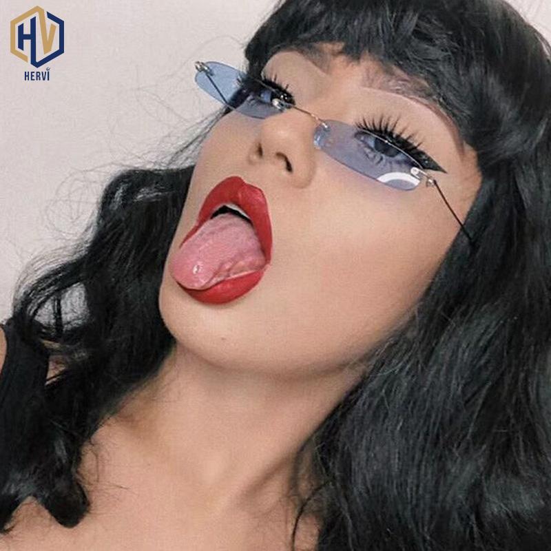 

Sunglasses 2021 Ladies Clear Lens Small Narrow Vintage Rimless Rectangle Womens Mens Red Shades Metal Frame Eyewear