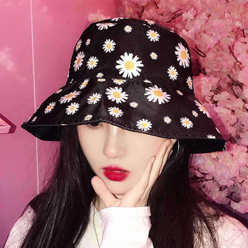 

Fashion Double-sided Daisies Bucket Hat Women Summer Beach Sun Caps Female Floral Spring Cap Fisherman Hats Trendy Accessories, Yellow