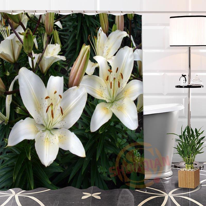 

New arrival Custom lily@1 Fabric Shower Curtain bathroom With Hooks Popular Hot Modern 100% Polyester H0223-64
