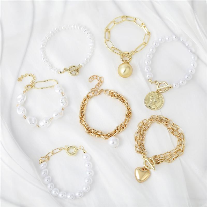 

JURAN New Designs Fashion Gold Color Imitation Pearls Charm Bracelets For Women Wholesale Geometric Metal Party Jewelry Gifts