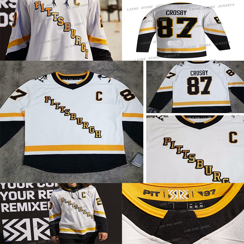

Pittsburgh Penguins 2020-21 Reverse Retro Jersey 87 Sidney Crosby 71 Evgeni Malkin 58 Kris Letang 59 Jake Guentzel Hockey Jerseys, White