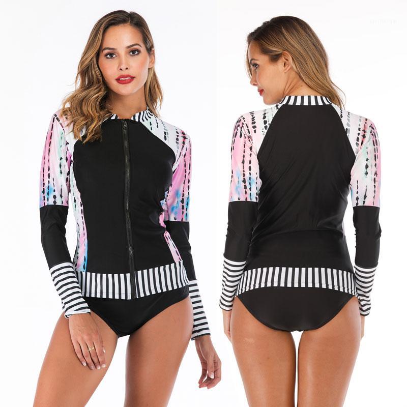

Women' Two Piece Rash Guard Sun Protection UV Surf Tops & Bottoms Long Sleeve Swim Zipper Shirt Swimsuit Bathing Suits Swimwear1