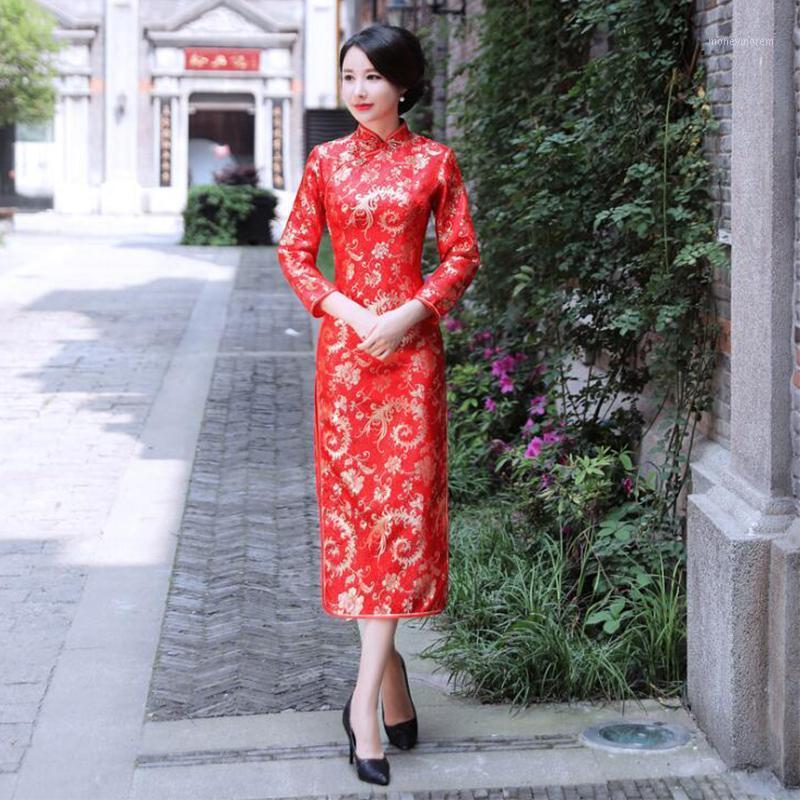 

Traditional Lady Chinese Style Daily Red Vintage Bride Wedding Party Qipao Sexy Slim Cheongsam Stage Show Clothing S-2XL1