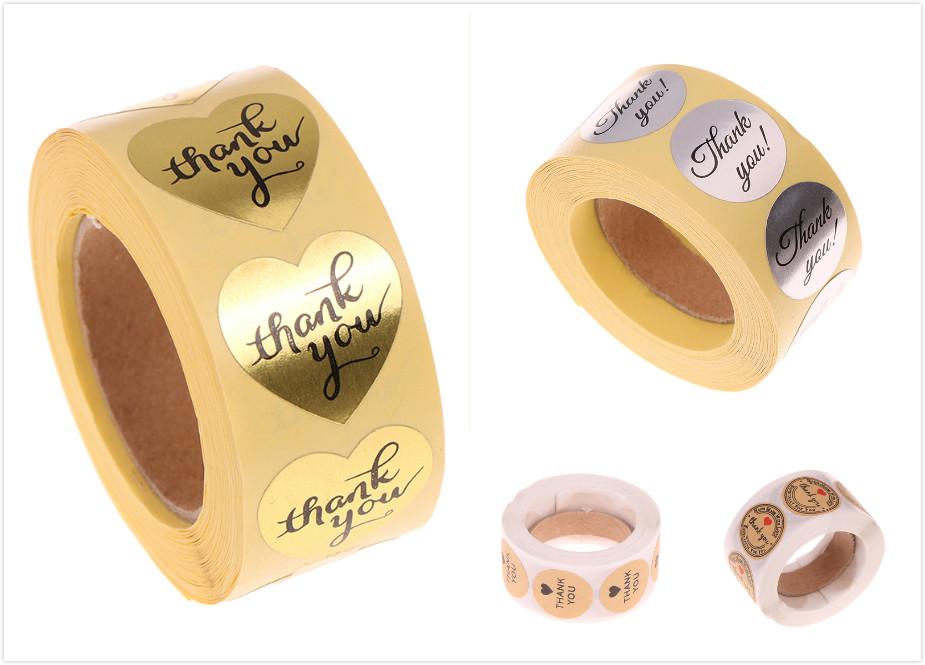 

500pcs/roll Scrapbooking Gift Box Kawaii Heart THANK YOU Stickers Adhesive Sticker Stationery Cake Biscuit Baking Sealing Labels