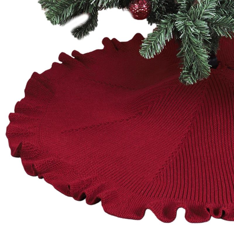 

Christmas Tree Skirt 48 inches Large Ruffled Knitted Thick Rustic Xmas Tree Mat for Holiday Decoration Pleated lace skirt