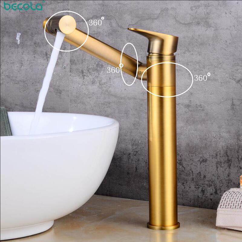 

BECOLA Basin Faucets Antique Bronze Brass Bathroom Sink Faucet 360 Degree Swivel Hot and cold water basin mixer Washbasin taps