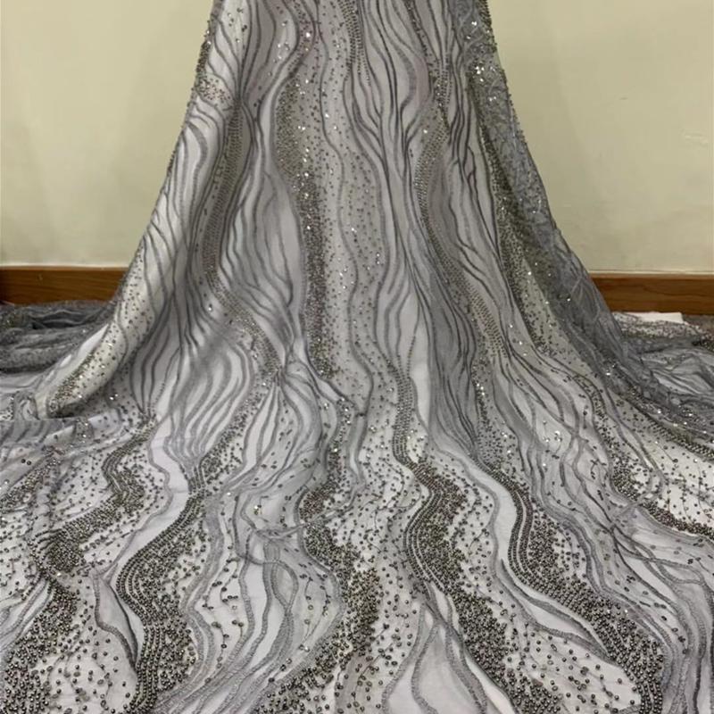 

Black Gold French Sequins Tulle Lace Fabric 2020 High Quality African Sequins Lace Nigerian Fabrics with Beads For Bridal