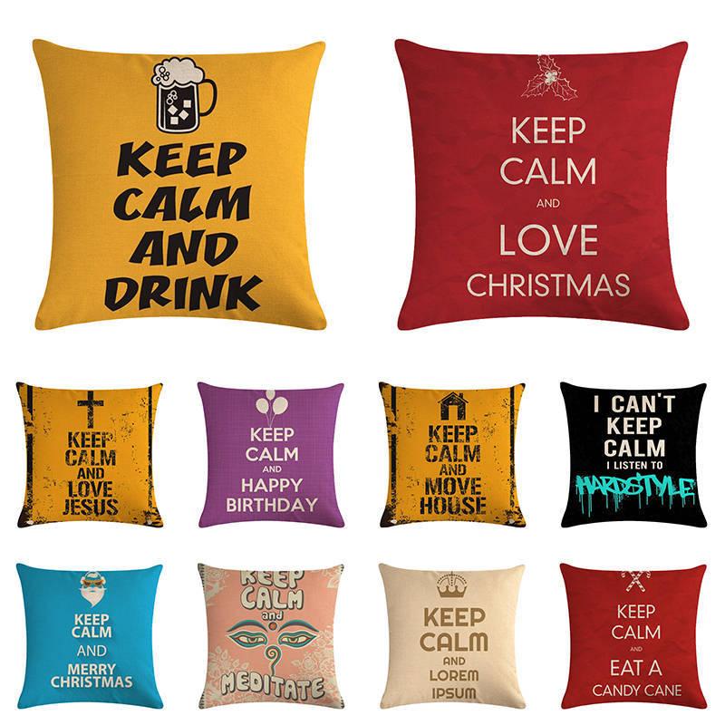 

Decorative Throw Pillow Cover for Couch Sofa Home Decor Keep Calm Popular Slogan Cushion Covers Square 45x45cm
