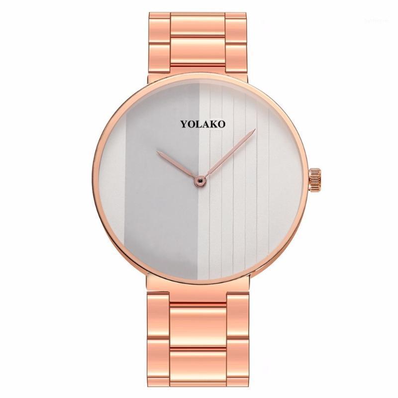 

Fashion Women Watch New Stainless Steel Stripe Watch Luxury YOLAKO Unisex Analog Quartz Wristwatch Feminine Relogio Saati clock1, Black