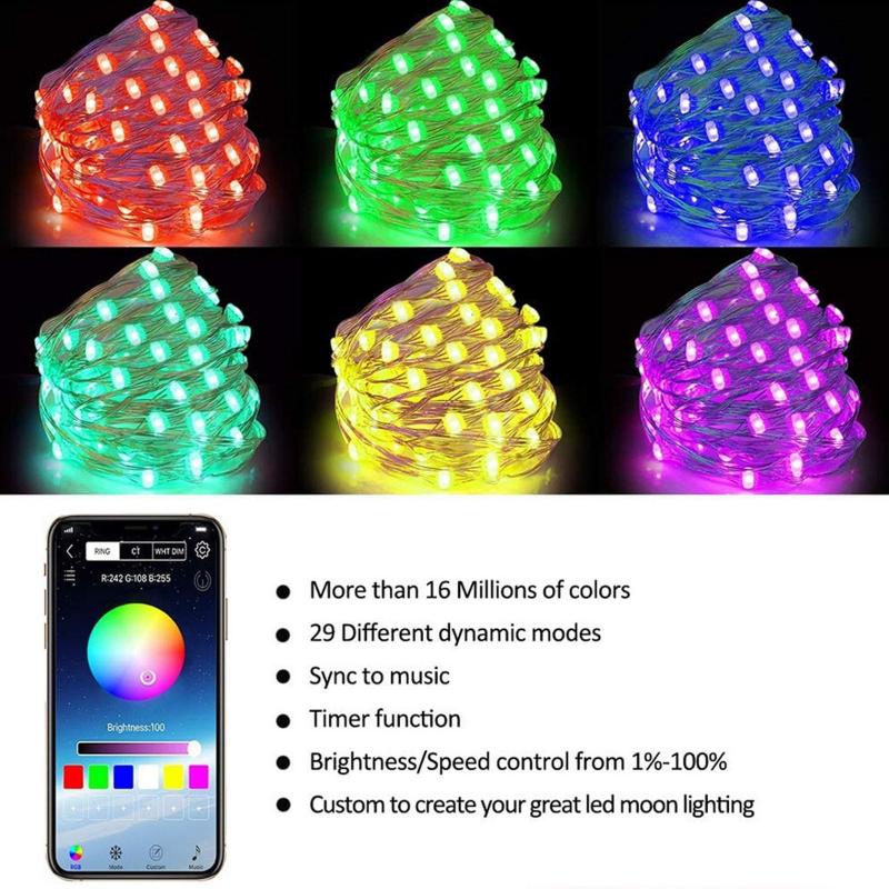

Bluetooth Light String Mobile Phone APP Copper Wire Light String Remote Control LED Strip USB Flexible Lamp Tape Ribbon