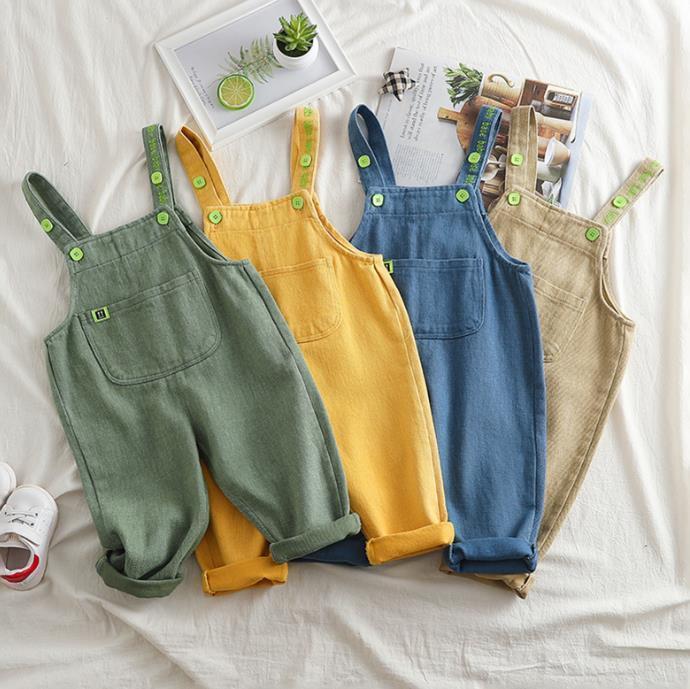 

Fashion Boy Girl Suspenders Pants Trousers Children's Solid Color Jeans Straps Long Pants with Big Pocket Kids Overalls1, Sky blue