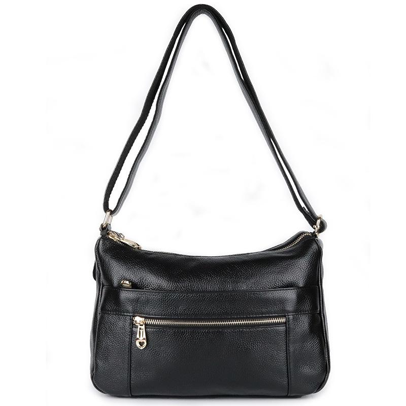 

New women's Cowhide bag fashion first layer leather large capacity messenger bag, Black