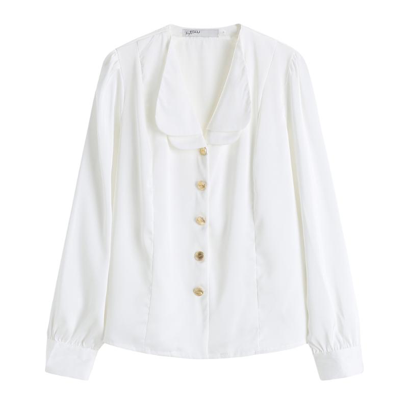 

Lauri Laki Office Wear White Blouse Women Elegant Chiffon Puff Sleeve Shirts Mujer Vintage Formal Autumn Spring Tops 2020