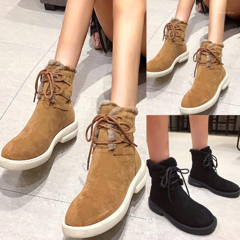 

Women's Snow Boots with platform Fashion winter boots women Lace Up Tied Short-Plush Keep Warm Ankle zapatos de mujer1, Black