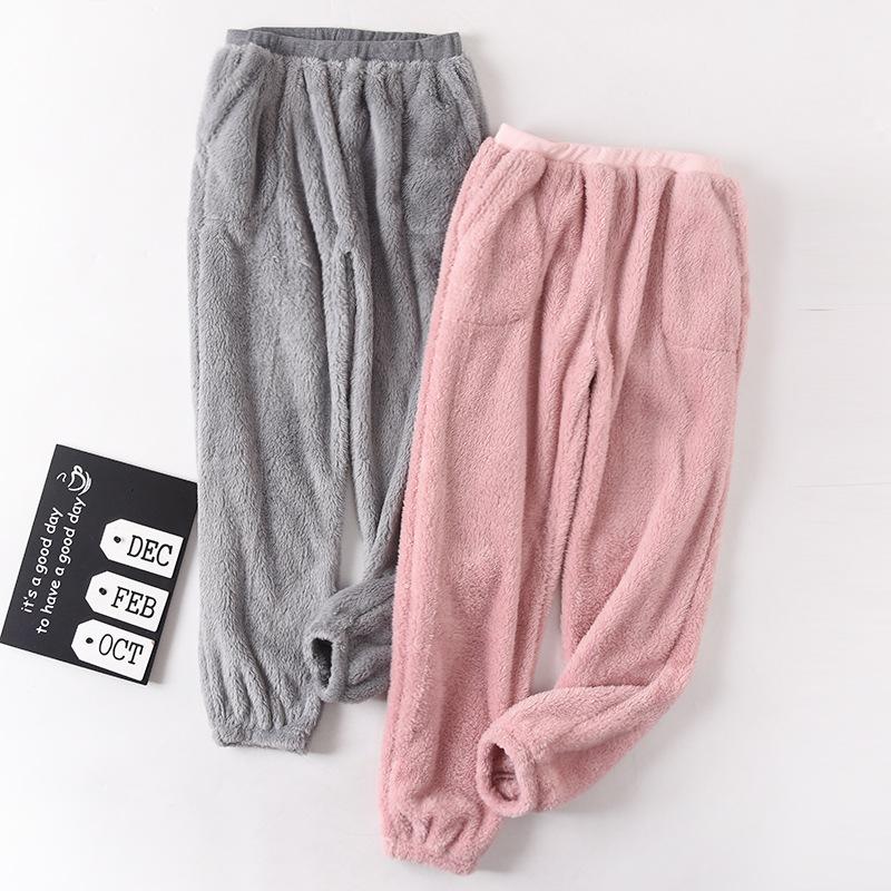 

Simple ladies autumn and winter thickening women's warm pants trousers comfortable flannel home pants velvet pajama, Gray